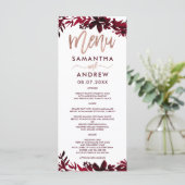 Roos gouden typografie Floral rood bruiloft menu (Staand voorkant)