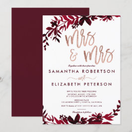 Roos gouden typografie Floral rood lesbisch bruilo Kaart