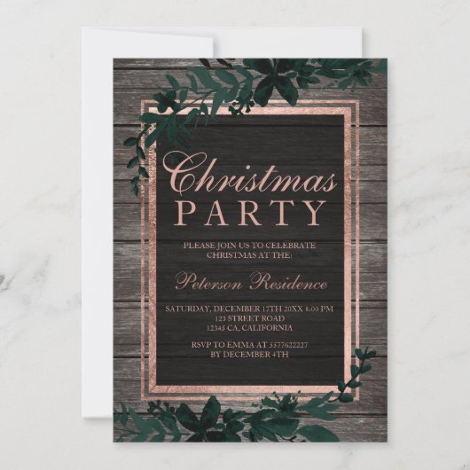 Roos gouden typografie groen bladhout kerstmis kaart (Voorkant)