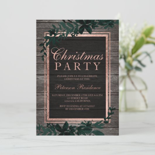 Roos gouden typografie groen bladhout kerstmis kaart (Staand voorkant)