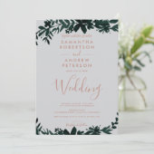 Roos gouden typografie groen Bloemgrijs bruiloft Kaart (Staand voorkant)