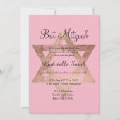 Roos gouden typografie roze Bat Mitzvah Kaart (Voorkant)
