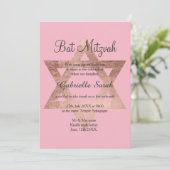 Roos gouden typografie roze Bat Mitzvah Kaart (Staand voorkant)