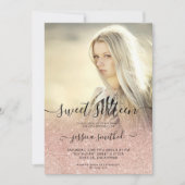 Roos gouden typografie roze ombre Sweet 16 foto Kaart (Voorkant)
