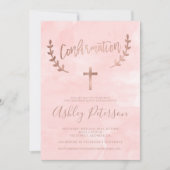 Roos gouden typografie roze waterverf bevestiging kaart (Voorkant)