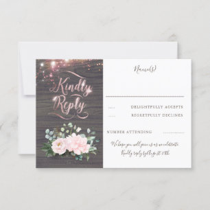 Roos Gouden Typografie Rustieke Herfst Bruiloft RS RSVP Kaartje