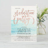 Roos gouden typografie strandgraduatie party kaart (Staand voorkant)