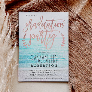 Roos gouden typografie strandgraduatie party kaart