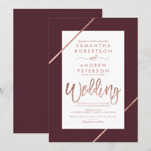 Roos gouden typografie strepen Bourgogne bruiloft Kaart