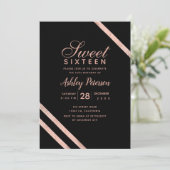 Roos gouden typografie strepen Sweet 16 party Kaart (Staand voorkant)