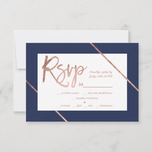 Roos gouden typografie stripe navy blue rsvp bruil (Voorkant)