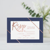 Roos gouden typografie stripe navy blue rsvp bruil (Staand voorkant)
