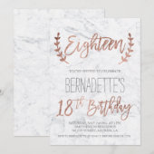 Roos gouden typografie veren marmer 18e verjaardag kaart (Voorkant / Achterkant)