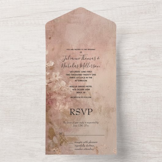  Roos Gouden Verf Bloemen All In One Uitnodiging (Binnen)