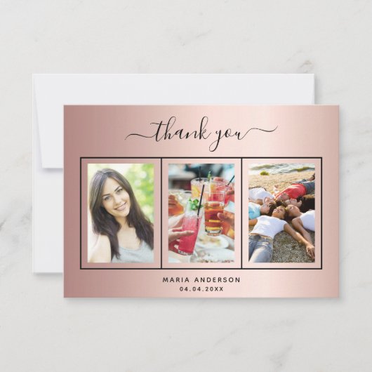 Roos Gouden Verjaardag Dank u aangepaste foto Bedankkaart (Voorkant)