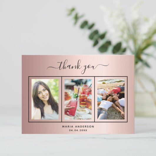 Roos Gouden Verjaardag Dank u aangepaste foto Bedankkaart (Staand voorkant)