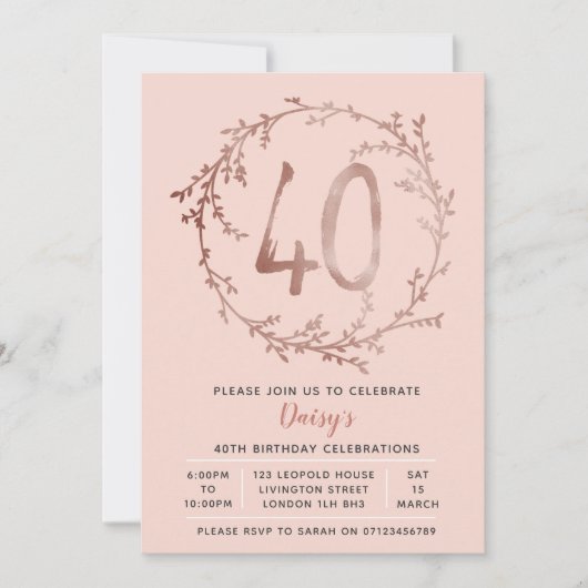 Roos Gouden Verjaardag Meisjes 40ste verjaardagsui Kaart (Voorkant)