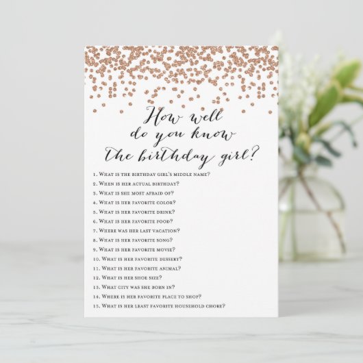 Roos Gouden Verjaardag - Wie weet Verjaardag Meisj Kaart (Staand voorkant)