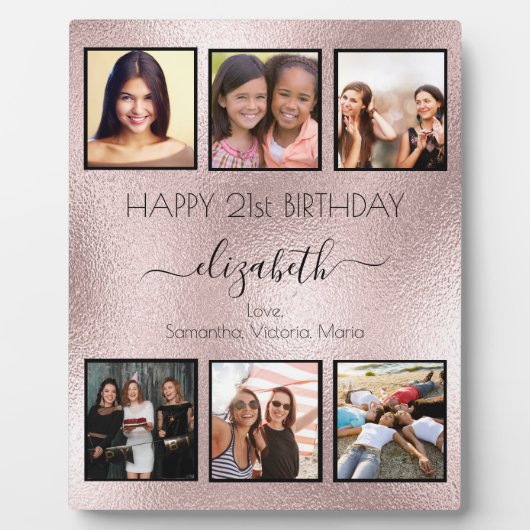 Roos gouden verjaardagsfotocollage beste vrienden fotoplaat (Voorkant)