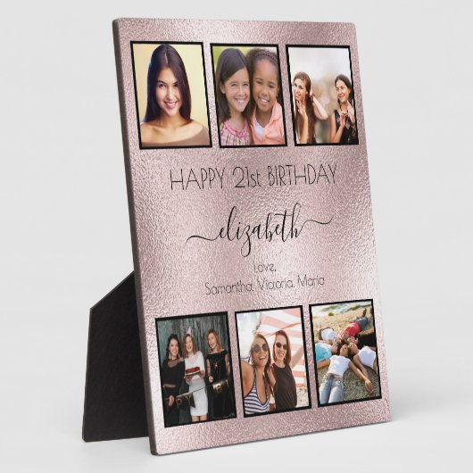 Roos gouden verjaardagsfotocollage beste vrienden fotoplaat (Zijkant)