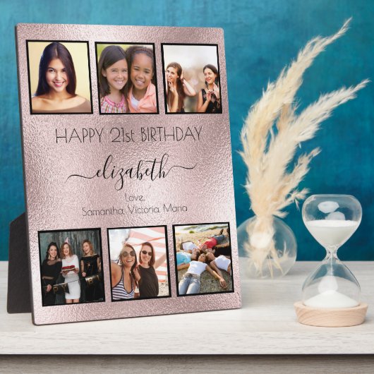 Roos gouden verjaardagsfotocollage beste vrienden fotoplaat (Zijkant)