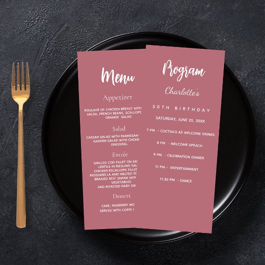 Roos gouden verjaardagsprogramma dinerkaart kaart