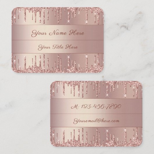 Roos gouden Visitekaartje blush glanzend glitter (Voorkant / Achterkant)