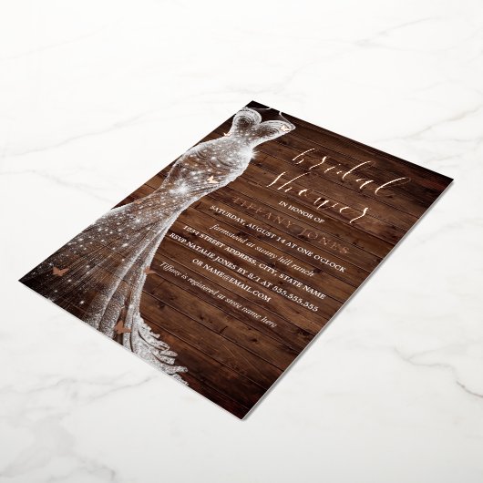 Roos gouden vlinder jurk rustiek Vrijgezellenfeest Folie Uitnodiging (Gedraaid)