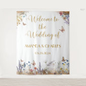 Roos gouden vlinder tuin bruiloft achtergrond wandkleed (Voorkant)