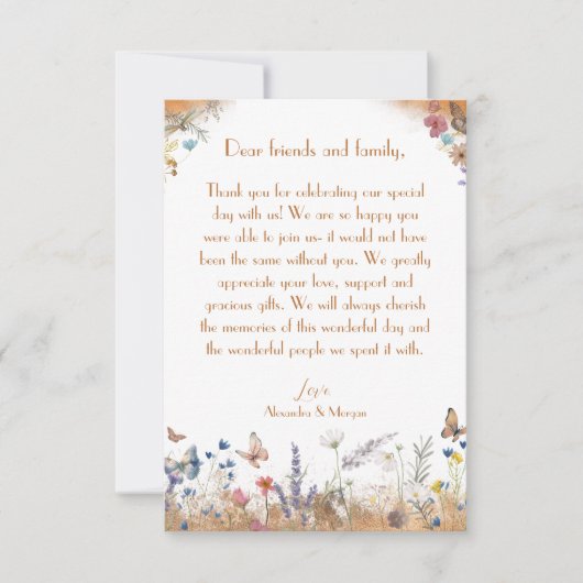 Roos gouden vlinder tuin bruiloft dank u kaart (Voorkant)