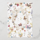 Roos gouden vlinder tuin bruiloft folie uitnodiging (Achterkant)