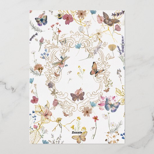 Roos gouden vlinder tuin bruiloft folie uitnodiging (Achterkant)