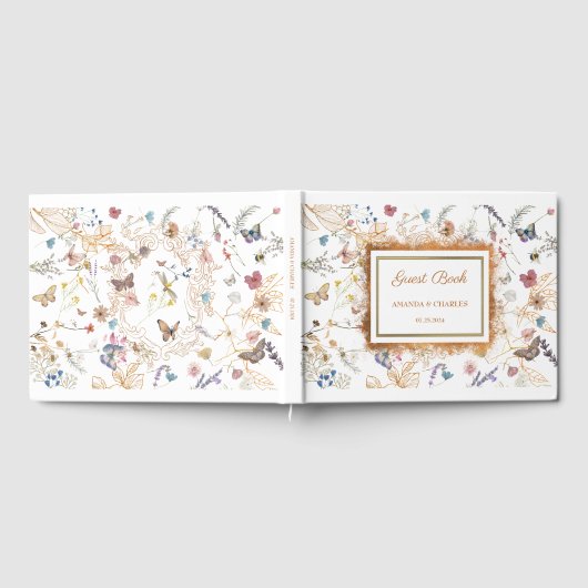 Roos gouden vlinder tuin bruiloft gastenboek (Volledig)