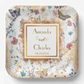 Roos gouden vlinder tuin bruiloft papieren bordje (Voorkant)