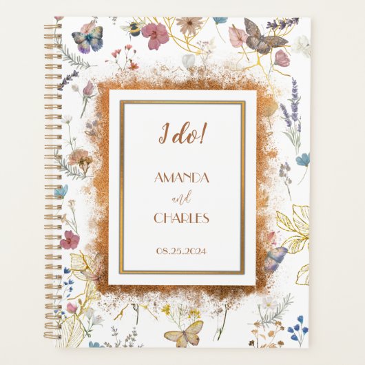 Roos gouden vlinder tuin bruiloft planner (Voorkant)