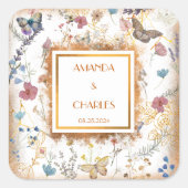 Roos gouden vlinder tuin bruiloft vierkante sticker (Voorkant)