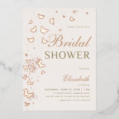 Roos gouden vlinder wervelt elegant Vrijgezellenfe Folie Uitnodiging (Voorkant)