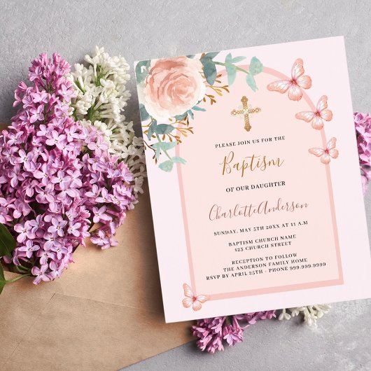 Roos gouden vlinders bloemenboog budget doop