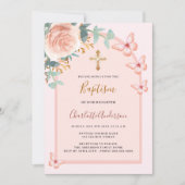 Roos gouden vlinders bloemenboog doop kaart (Voorkant)