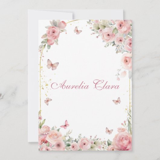 Roos gouden vlinders Quinceañera Kaart (Achterkant)