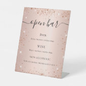Roos gouden vuile glitter sparkles script menu reclamebord met voetstuk (Voorkant)