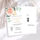 Roos gouden waterkleurige bloemenqr code RSVP brui Kaart