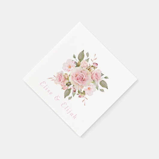 Roos Gouden Waterverf Bloemen Bruiloft Servet (Hoek)