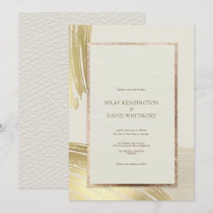 Roos Gouden Waterverf Brush Strokes Wedding Kaart