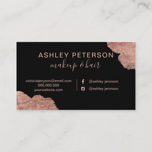 Roos gouden waterverf druppelt haar make-up typogr visitekaartje (Achterkant)