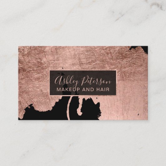 Roos gouden waterverf druppelt haar make-up typogr visitekaartje (Voorkant)