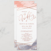 Roos Gouden Waterverf Geometrisch Huwelijksprogram Menu (Voorkant / Achterkant)