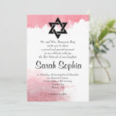 Roos Gouden Waterverf Glitter Girl Bat Mitzvah Kaart (Staand voorkant)