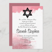 Roos Gouden Waterverf Glitter Girl Bat Mitzvah Kaart (Voorkant / Achterkant)