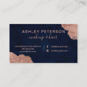 Roos gouden waterverf navy haarmake-up typografie visitekaartje (Achterkant)